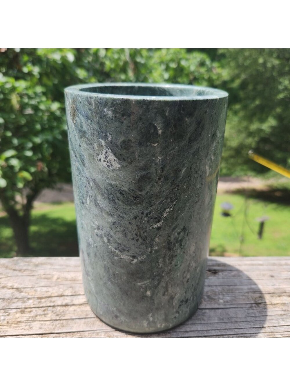 Vintage Green Marble Utensil Holder Wine Chiller Vase Made In India